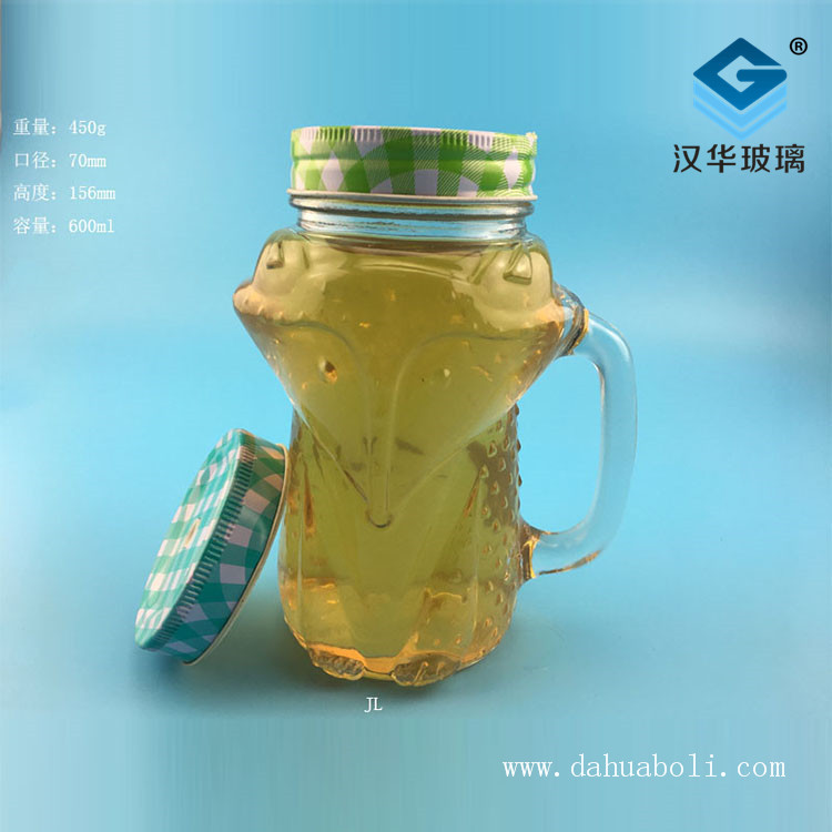 600ml狐貍梅森玻璃把子杯