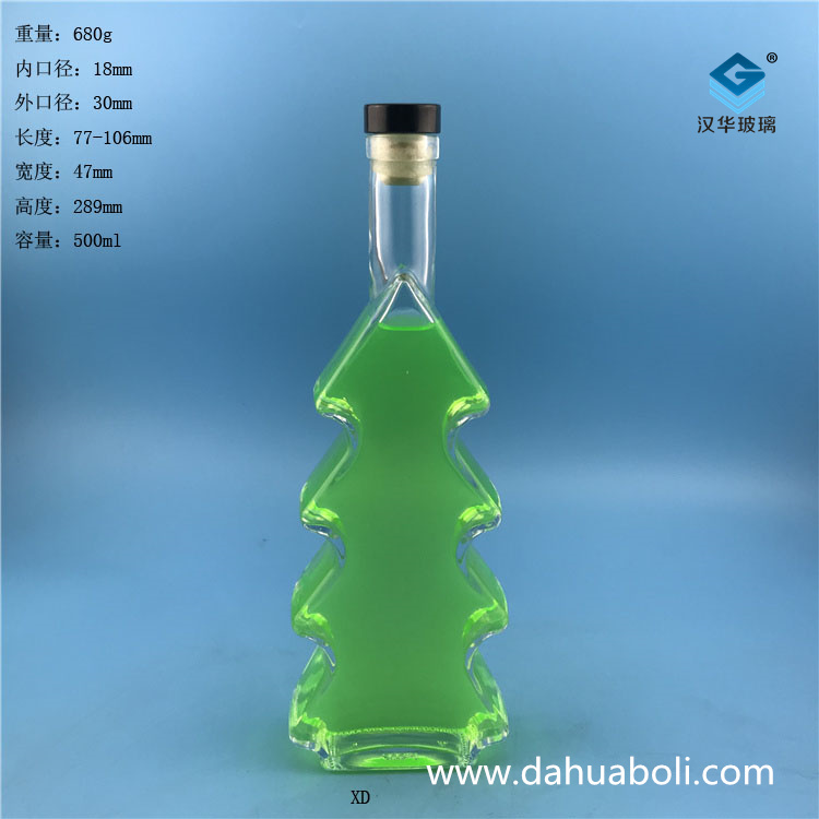 500ml圣誕樹工藝玻璃酒瓶