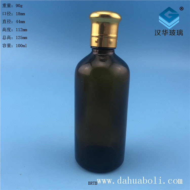 100ml電鍍大頭蓋茶色精油玻璃瓶