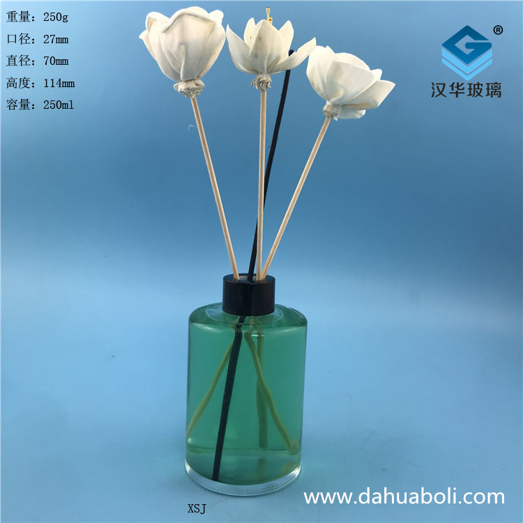 250ml晶白料圓柱形藤條香薰玻璃瓶
